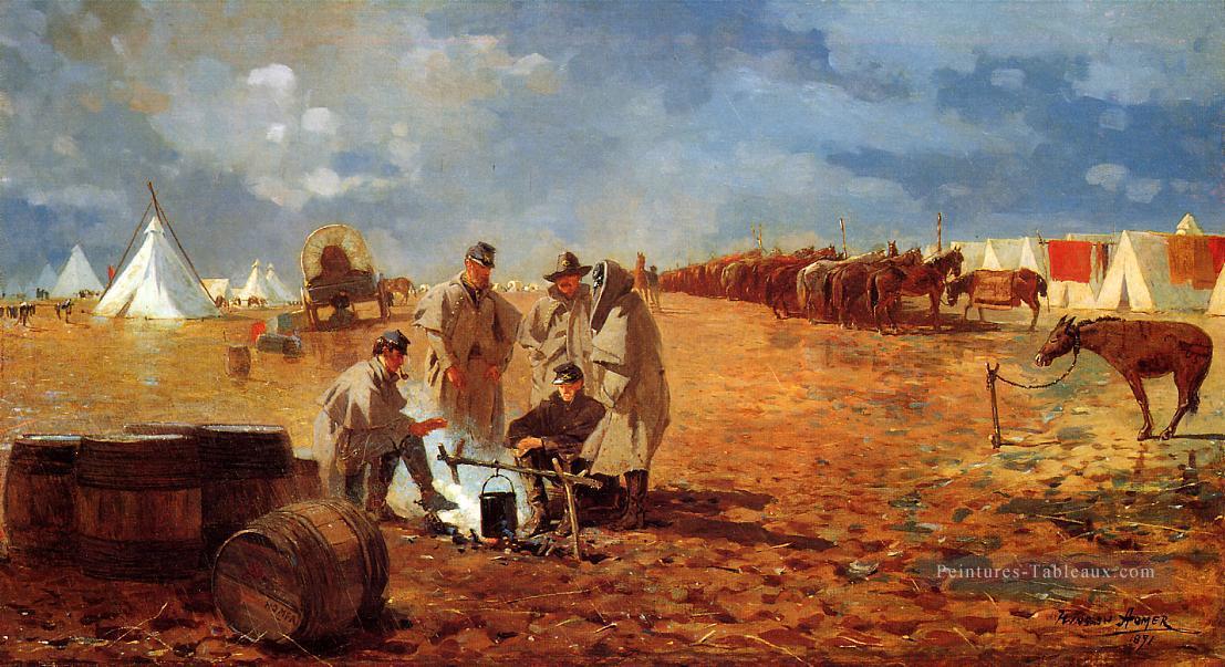 Un jour de pluie dans un camp aka Camp près de Yorktown réalisme peintre Winslow Homer Peintures à l'huile